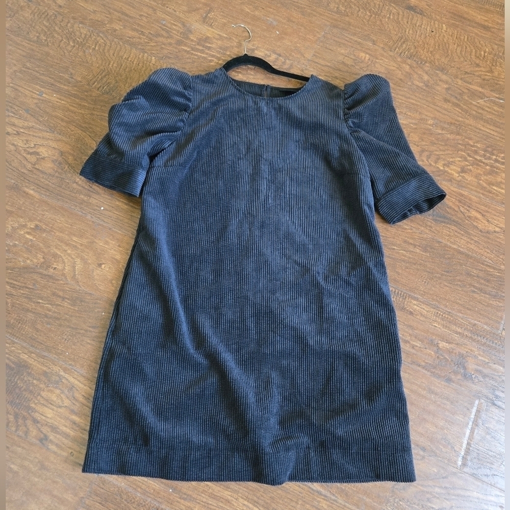 Who What Wear sz large Black Women's Corduroy Dress puff 3/4 ballon sleeves